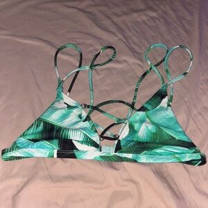Tropical Green Leaf Print Bikini Top